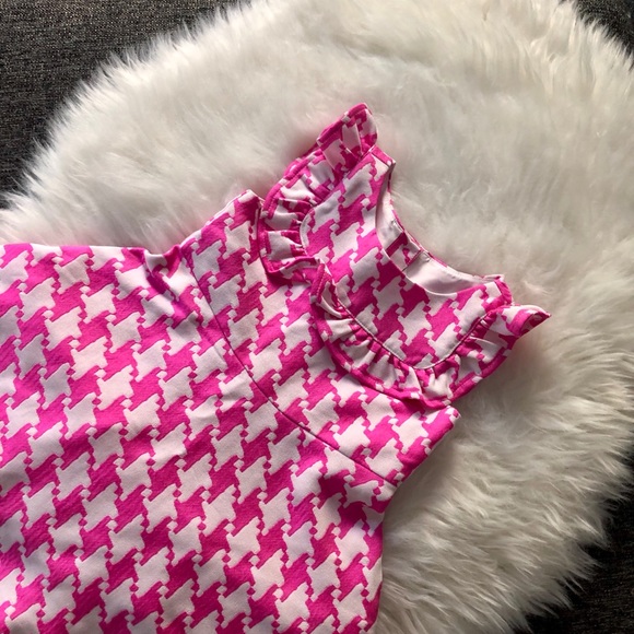 Janie & Jack 🌸 Girls Pink Houndstooth Dress - Picture 3 of 12